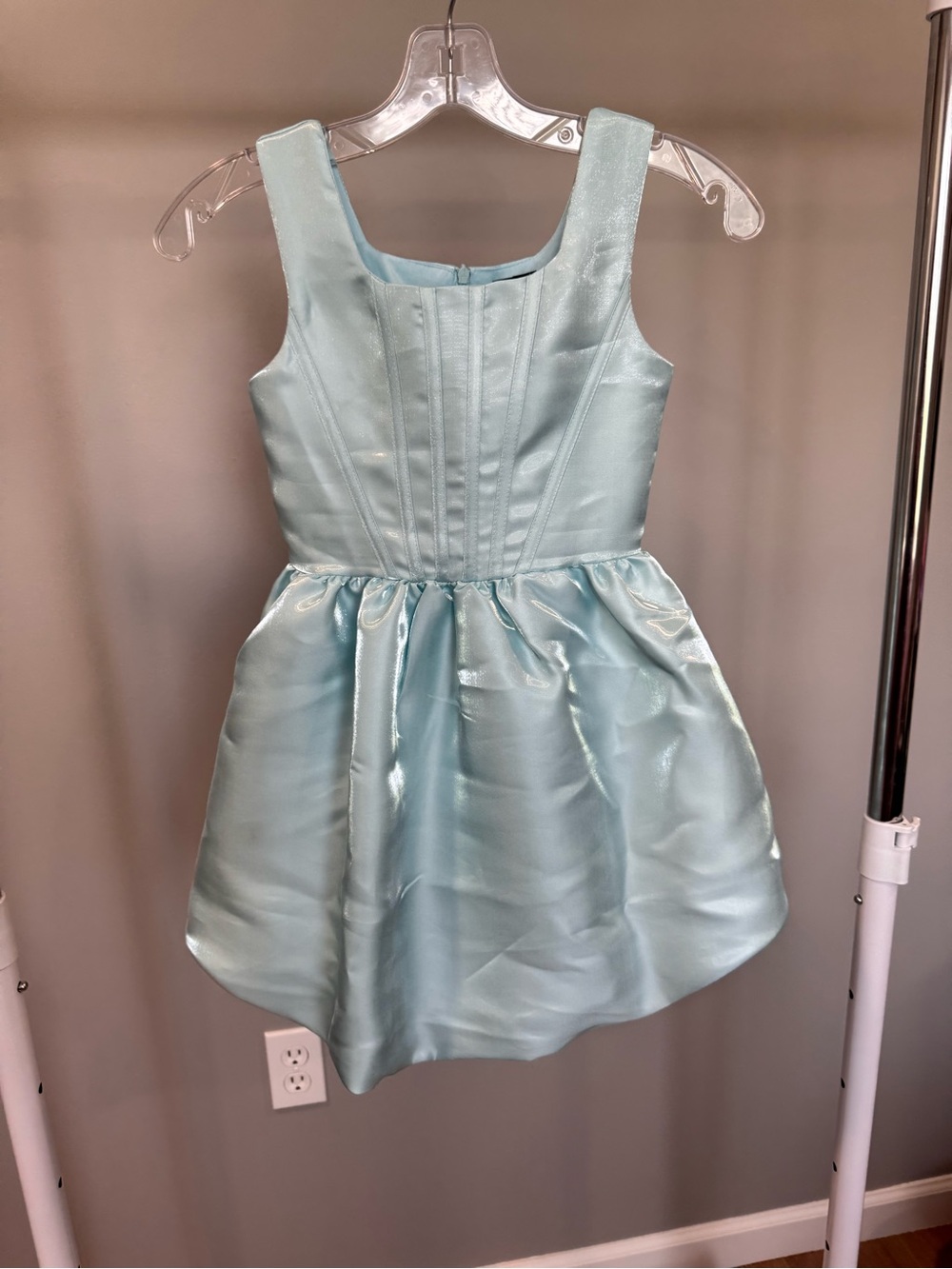 Girls' Shimmery Ice Blue Satin Party Dress